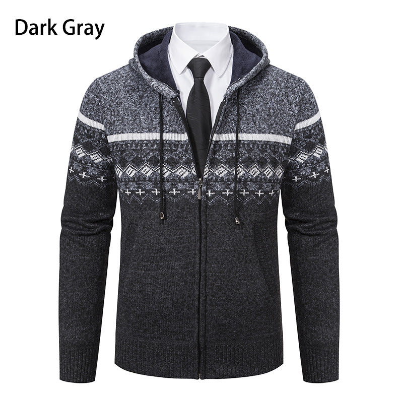 Men's hooded knit jacket with Norwegian pattern Lune London