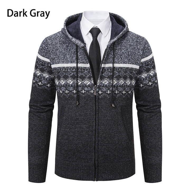 Men's hooded knit jacket with Norwegian pattern Lune London