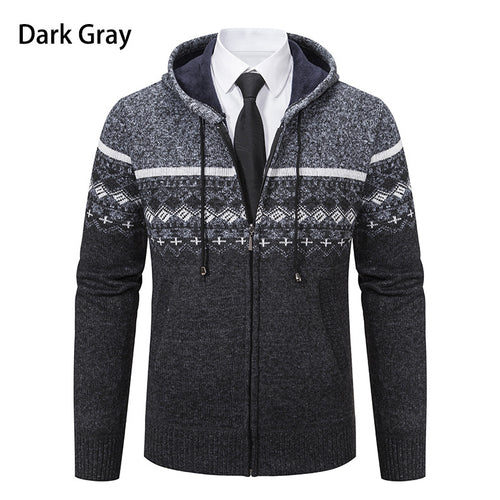 Men's hooded knit jacket with Norwegian pattern Lune London