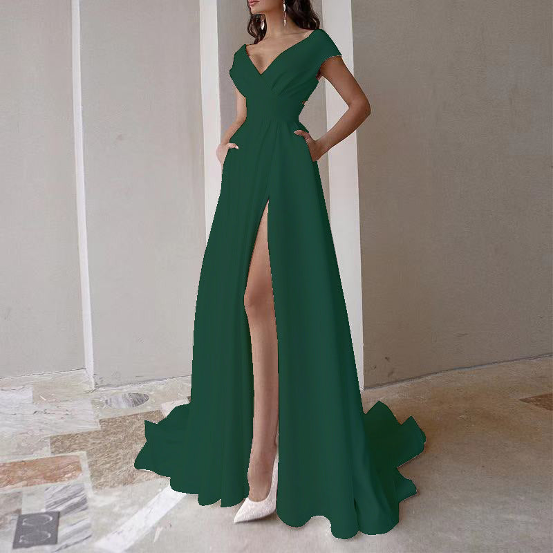 Elegant maxi dress for women with deep V-neckline and side slit Lune London