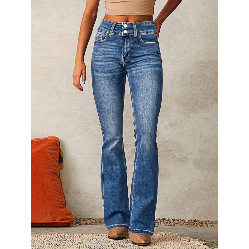Women's Bootcut Jeans with High Waist and Fashionable Buttons Lune London