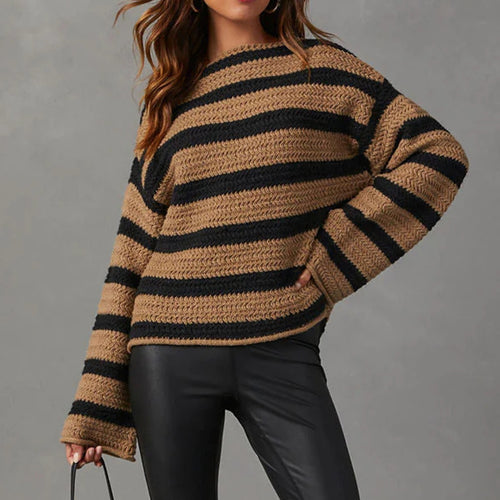 Pull décontracté en tricot épais pour femmes avec un motif à rayures frappant Chic & Stil