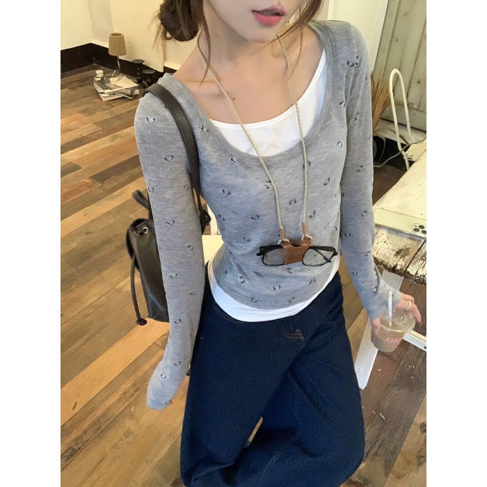Women's Casual Long Sleeve Shirt with Fine Dots Chic & Stil