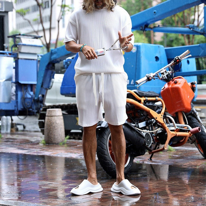 Casual short-sleeve set for men in textured fabric Lune London
