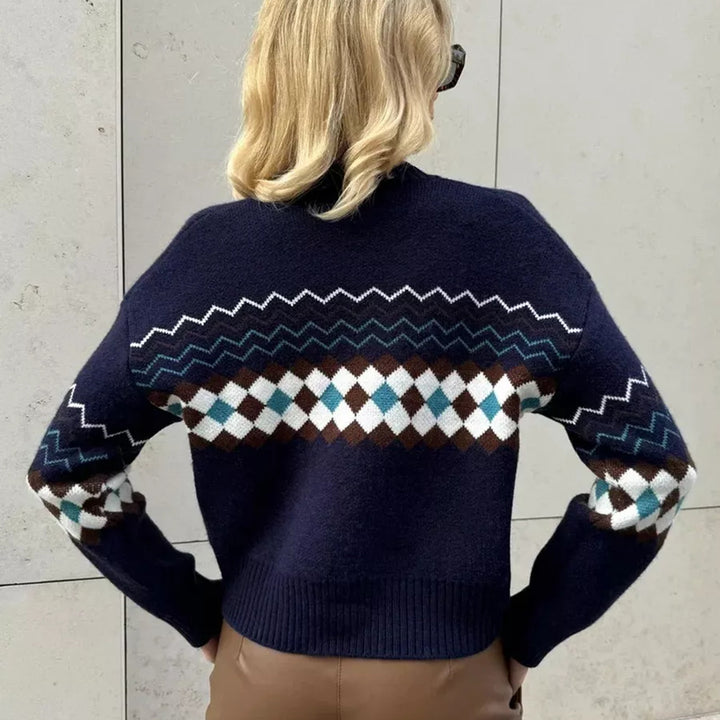 Cardigan pour femmes avec un motif de diamant moderne et fermeture à boutons Chic & Stil