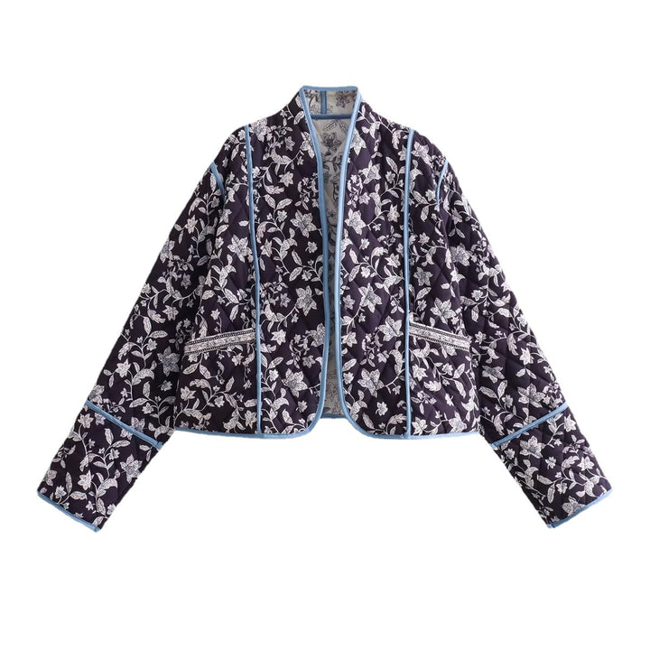 Veste matelassée pour femme à motifs avec un design floral et des détails contrastés élégants Chic & Stil