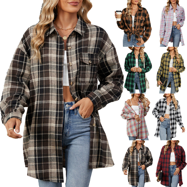 Women's oversized checkered shirt with a relaxed fit and button details Lune London