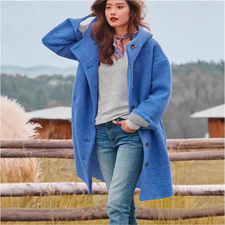 Ladies Long Wool Blend Long Coat with Soft Lining and Practical Pockets Lune London