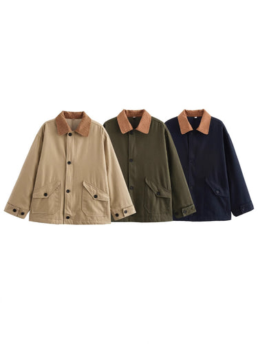 Casual transitional jacket for women with corduroy collar and practical pockets Lune London