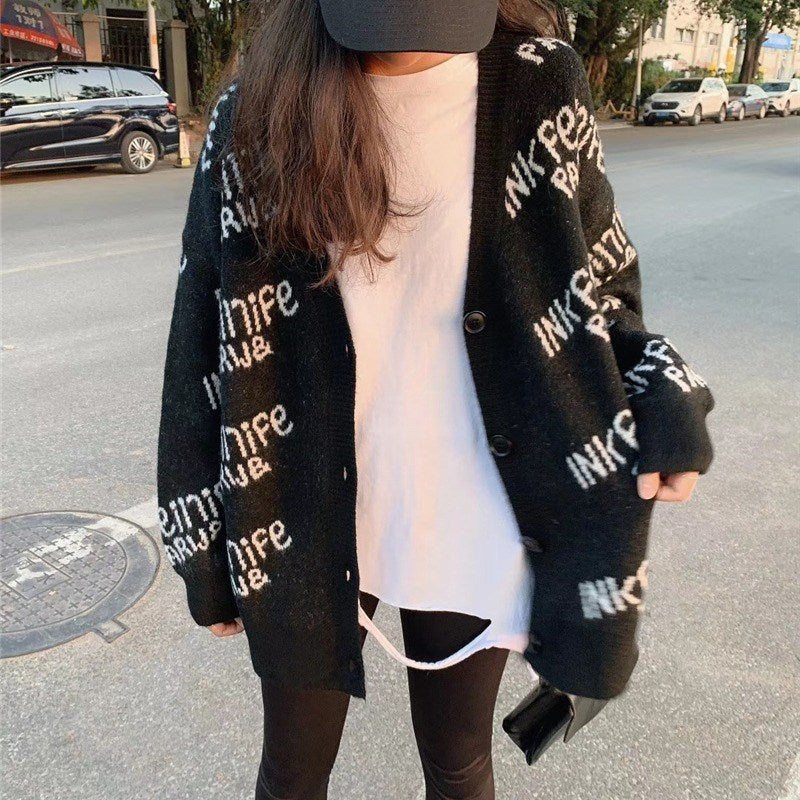Ladies cozy knitted cardigan with unique logo design Lune London