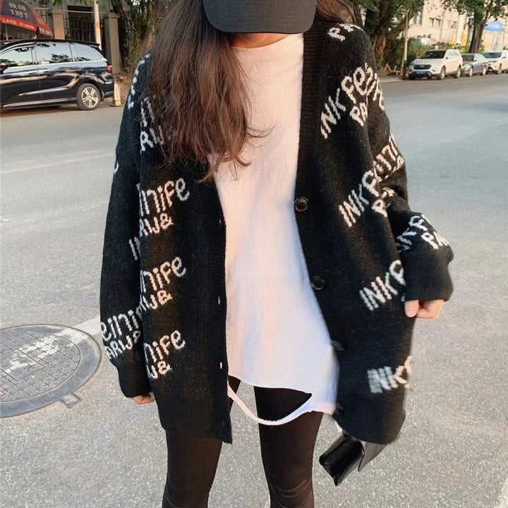 Ladies cozy knitted cardigan with unique logo design Lune London