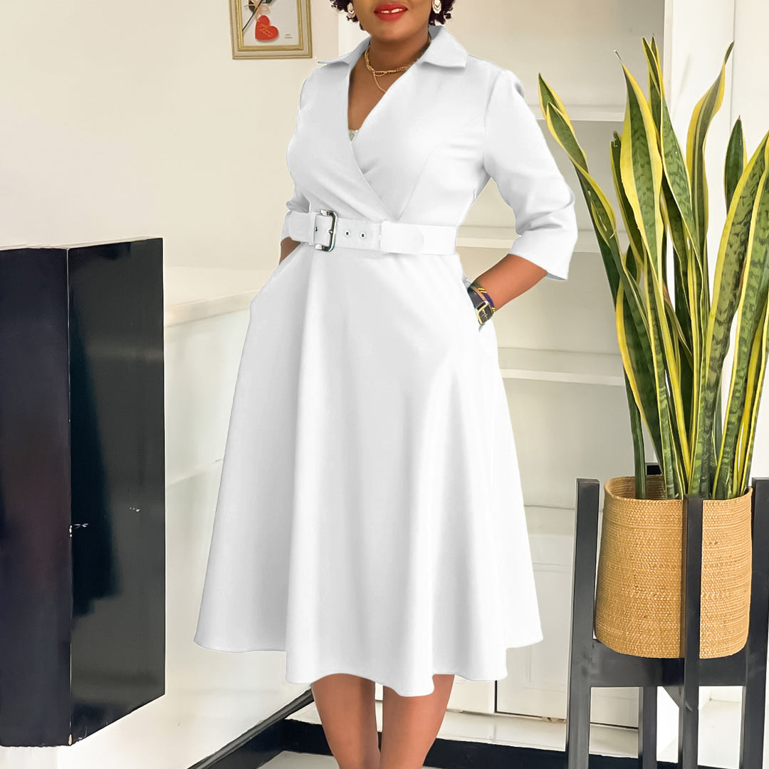 Wrap dress for women with a fitted belt and flared skirt Lune London