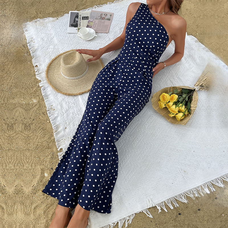 Asymmetrical polka dot maxi dress for women Lune London