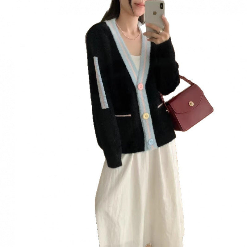 Cardigan Femme Confortable avec Boutons Colorés et Poches