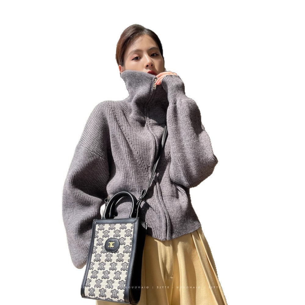 Pull femme en maille épaisse avec col montant et coupe décontractée Chic & Stil