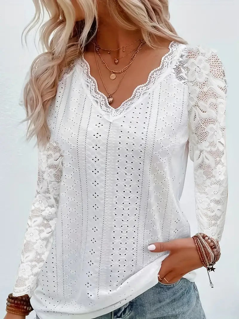 Dames Élégant Top avec Dentelle et Décolleté en V Chic & Stil