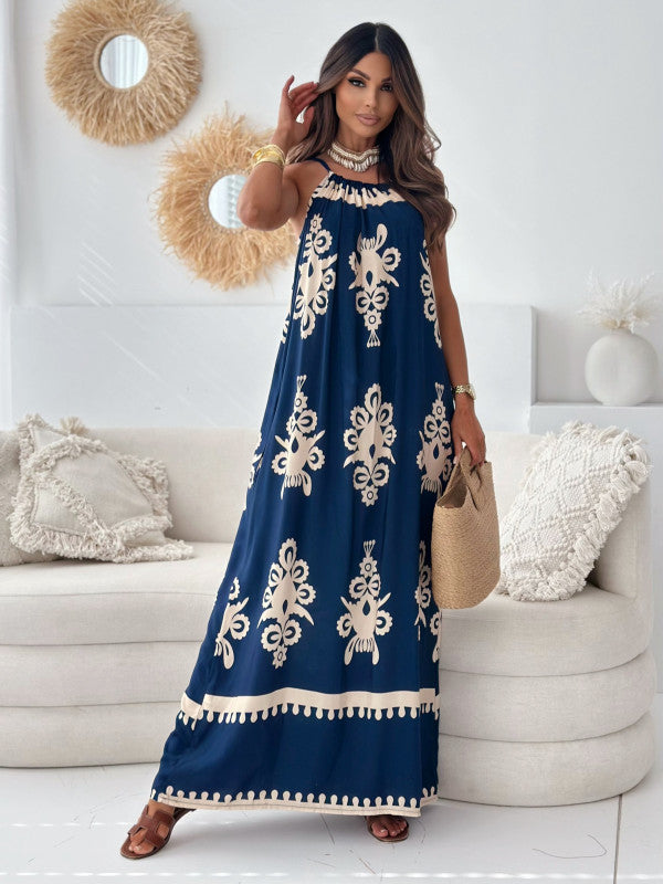 Bohemian inspired maxi dress for women with adjustable halter neckline Lune London