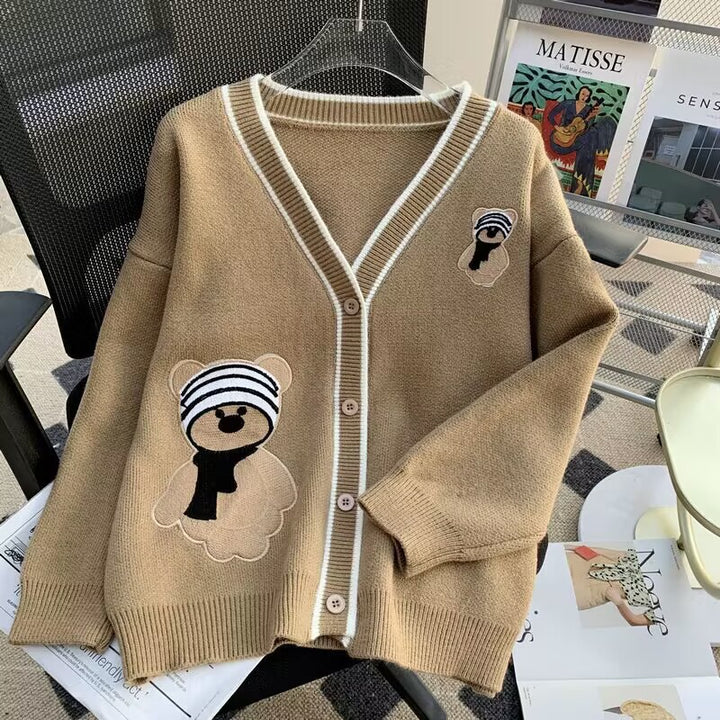 Women's knitted jacket with bear appliqués and contrasting details Lune London