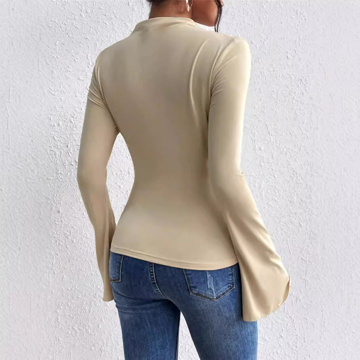 Ladies long sleeve T-shirt with a flowing cut and elegant trumpet sleeves Lune London
