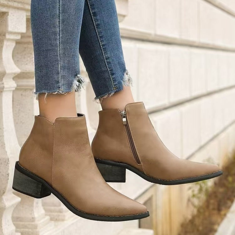 Lune London | Ankle Boots - Faux Leather - Pointed - Low Block Heel