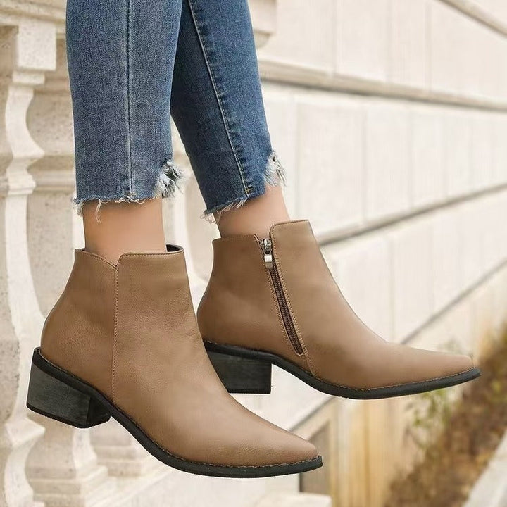 Lune London | Ankle Boots - Faux Leather - Pointed - Low Block Heel