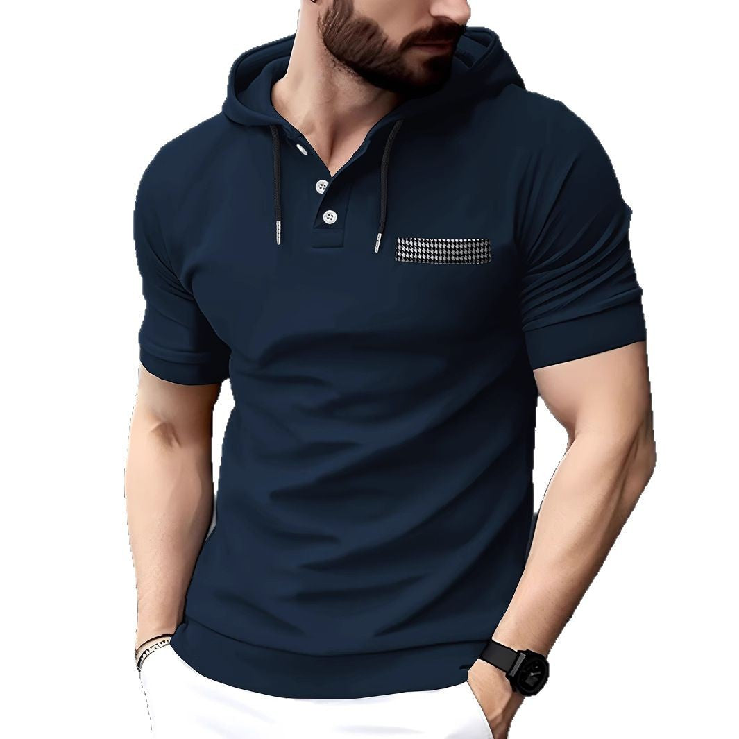 Elegant short-sleeve men's polo with hood and contrasting pocket Lune London