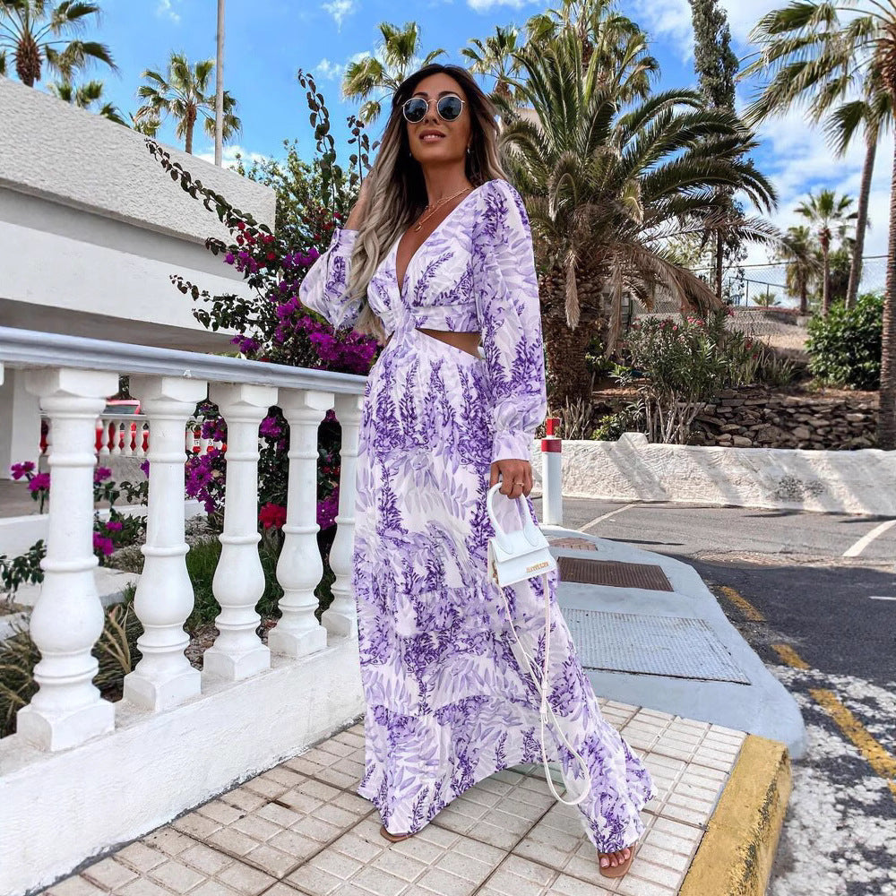 Maxi dress for women with playful cut and floral design Lune London