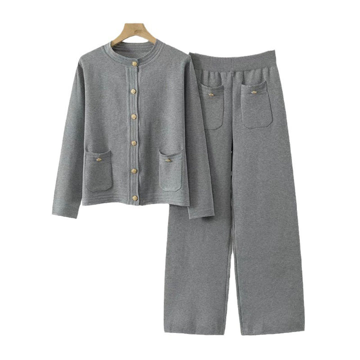 Comfortable knitted loungewear set for women with button details and patch pockets Lune London