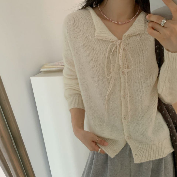 Casual knitted cardigan for women with drawstring and fine structure Lune London