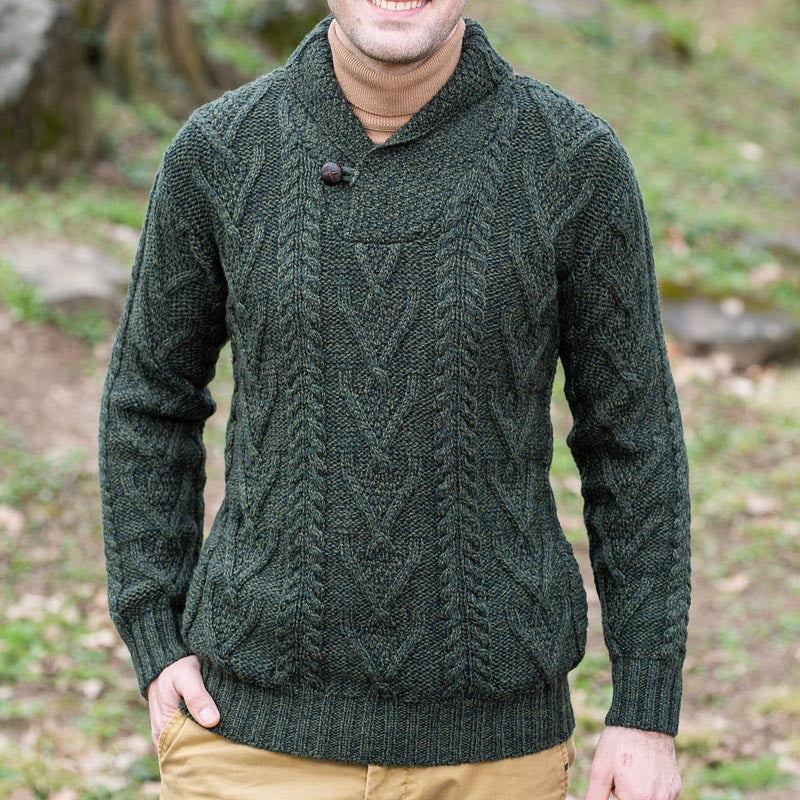 Men's Knit Sweater with Classic Collar and Textured Pattern Lune London