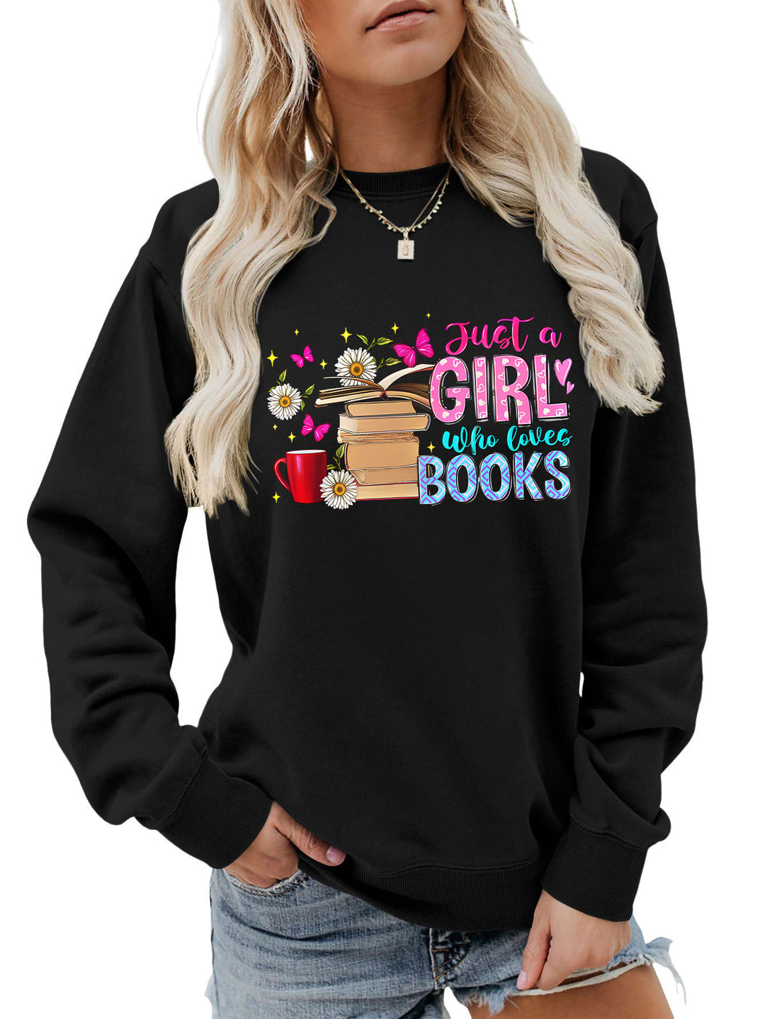 Sweat-shirt féminin avec motif de livre accrocheur et coupe décontractée Chic & Stil