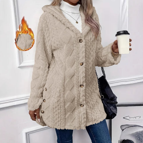 Ladies oversized cozy coat with hood and button placket Lune London