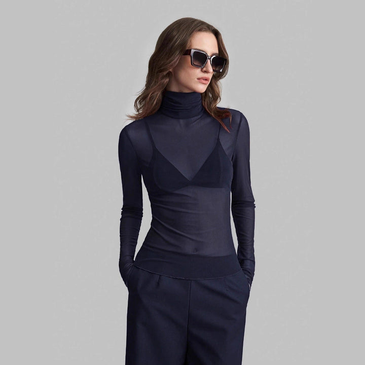 Women's Transparent Turtleneck Blouse with Shaping Cut Lune London
