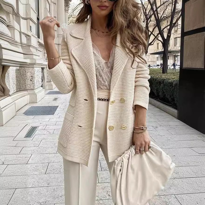Women Structured Double-Breasted Blazer with Elegant Cut Lune London