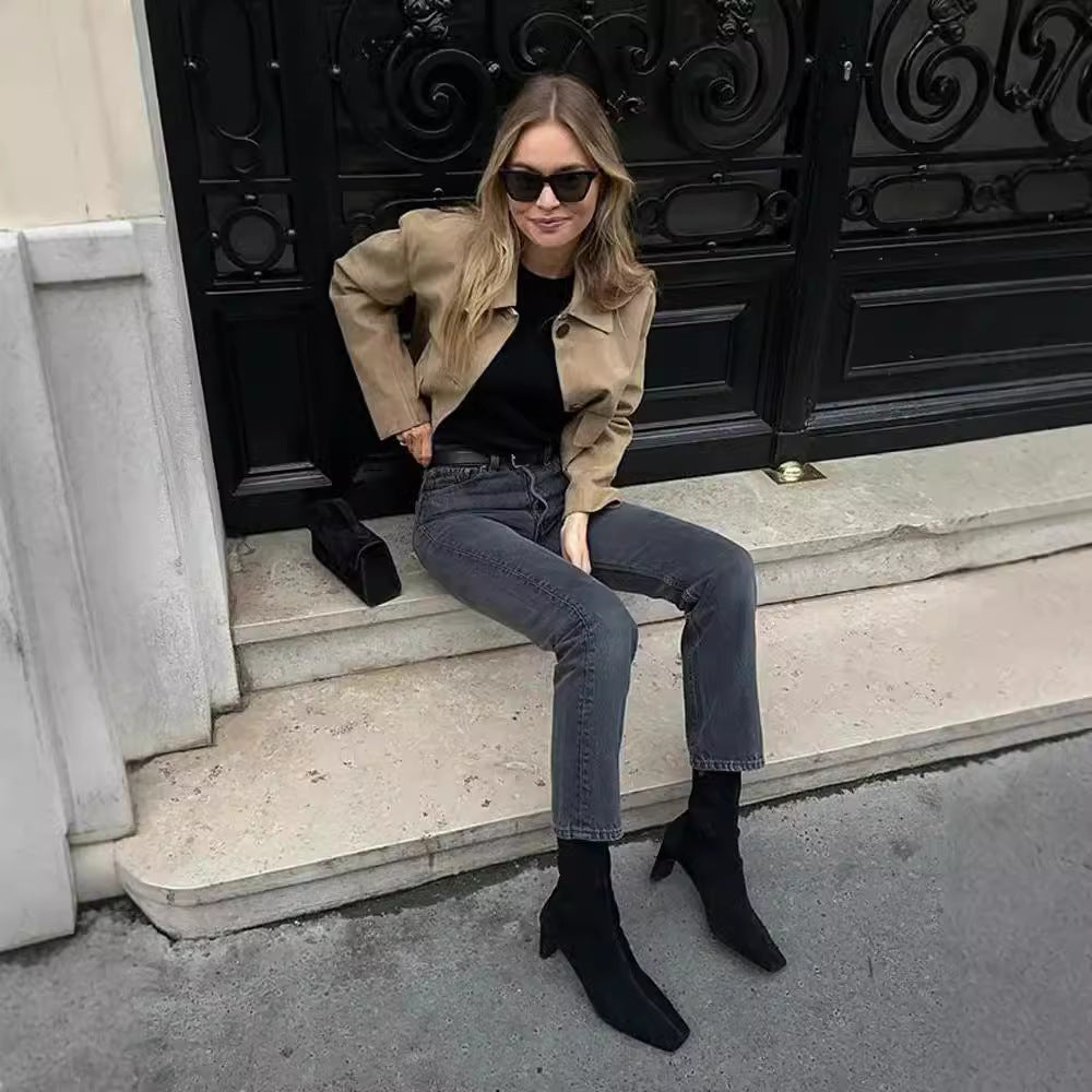 Women's Synthetic Leather Jacket with Structured Design Lune London