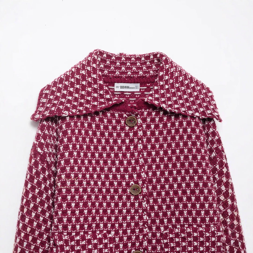 Veste courte à la mode pour femmes avec motif à carreaux et détails en boutons Chic & Stil