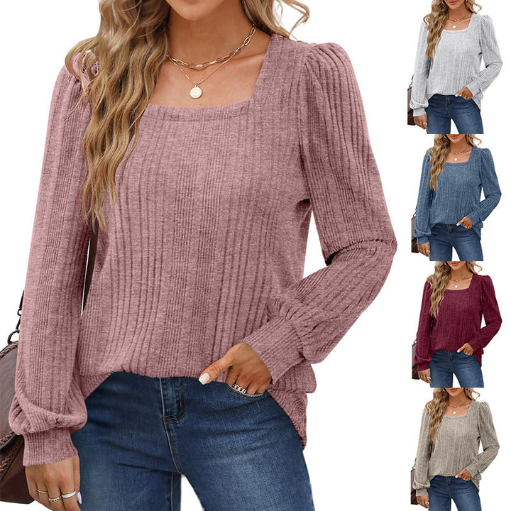 Comfortable knitted sweater for women with ribbed structure and puffed sleeves Lune London