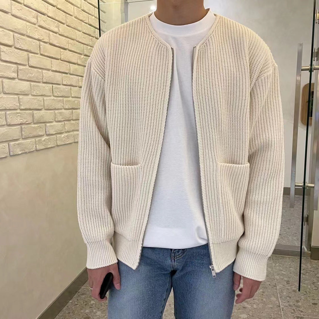 Chunky knit jacket for men with voluminous sleeves and high collar Lune London