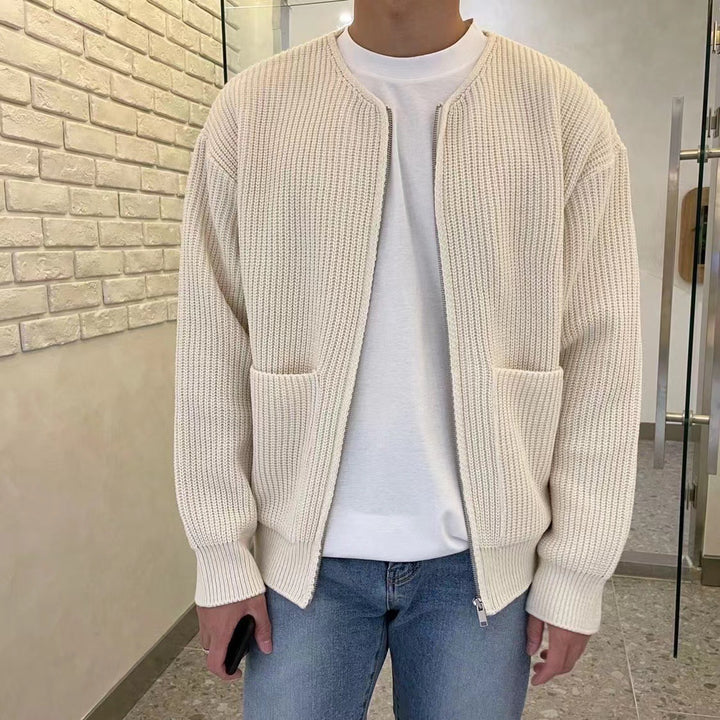 Chunky knit jacket for men with voluminous sleeves and high collar Lune London