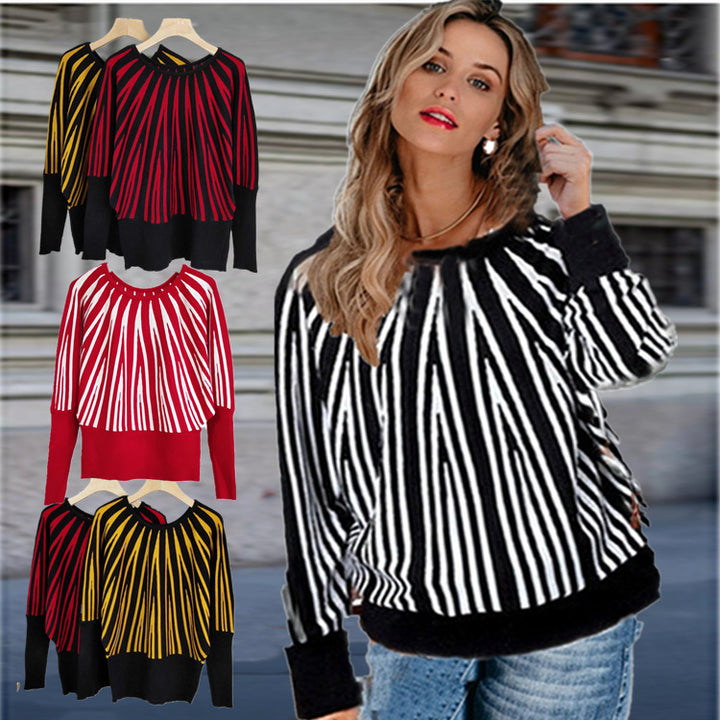 Ladies soft sweater with a modern striped pattern and a loose fit Lune London