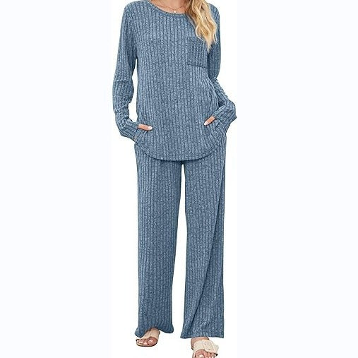 Casual lounge set for women with long sleeve top and wide leg pants Lune London