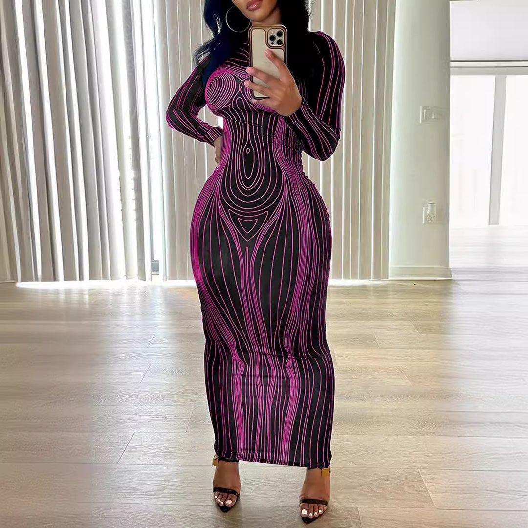 Long sleeve maxi dress for women with sculpting line structure Lune London