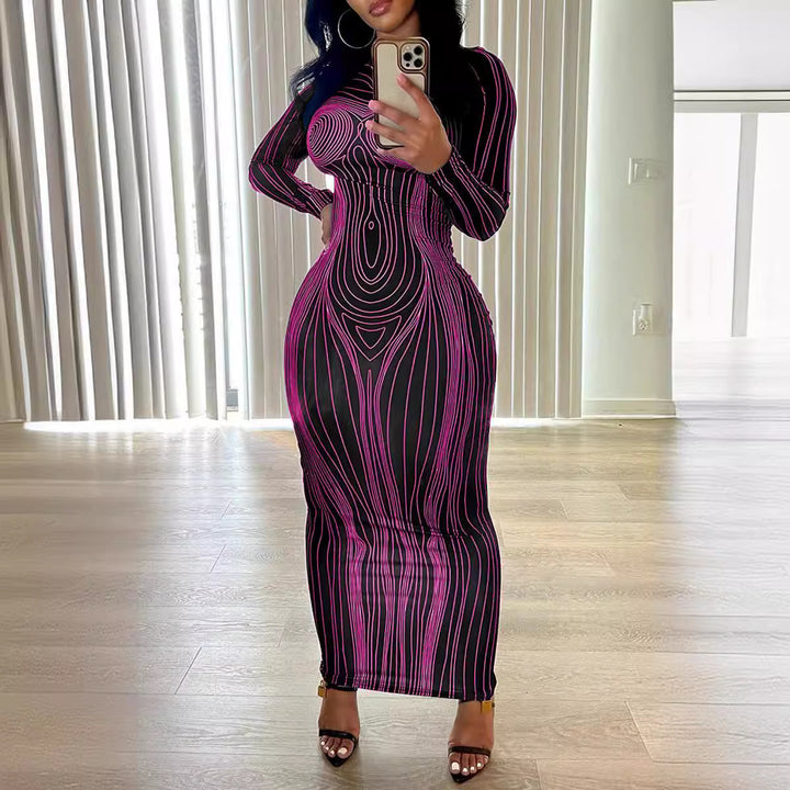 Long sleeve maxi dress for women with sculpting line structure Lune London