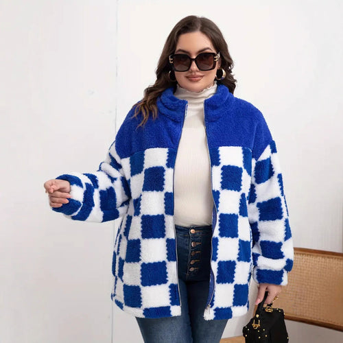 Quilted fleece jacket with plaid pattern for women Lune London