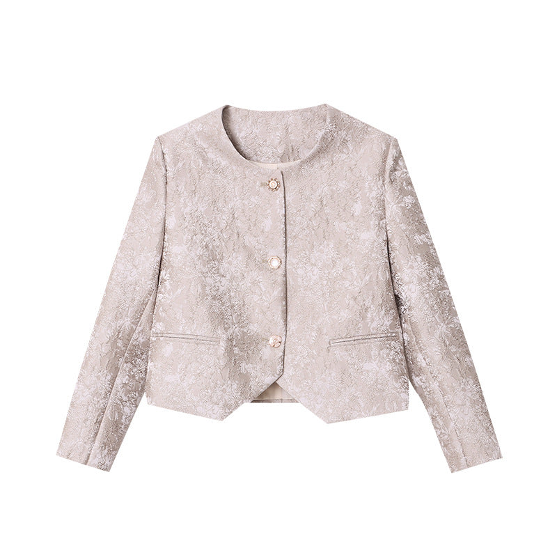 Women's elegant, structured short jacket with floral pattern Chic & Stil