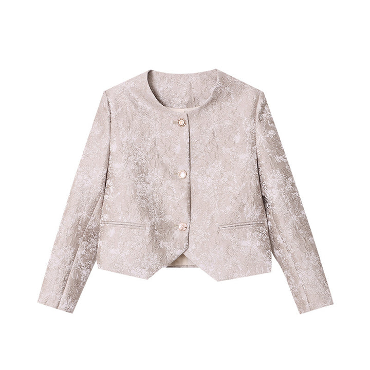 Women's elegant, structured short jacket with floral pattern Chic & Stil