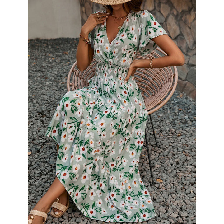 Maxi dress with ruffles for women with floral pattern Lune London