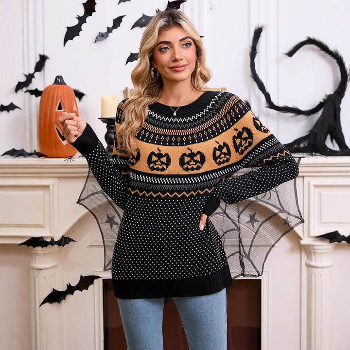 Pull en maille pour femmes avec motif Halloween et texture en fine maille Chic & Stil