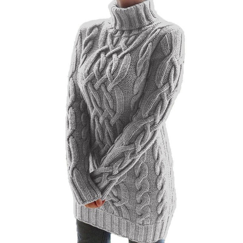 Chunky knit pullover for women with high collar and cable knit pattern Lune London