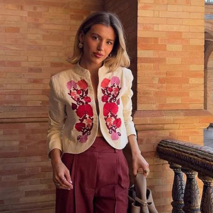 Elegant embroidered blazer jacket for women with floral design Lune London